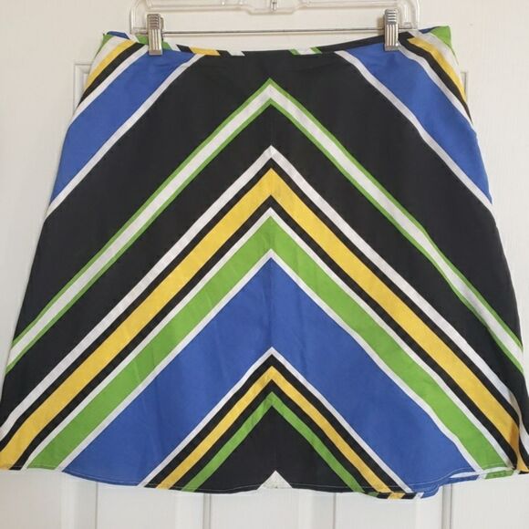 VINTAGE Skirt Black Blue Green Bold Stripe Chevron Cotton - Picture 2 of 6